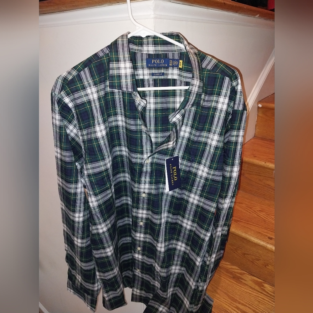 Ralph Lauren Navy and Green Plaid Shirt